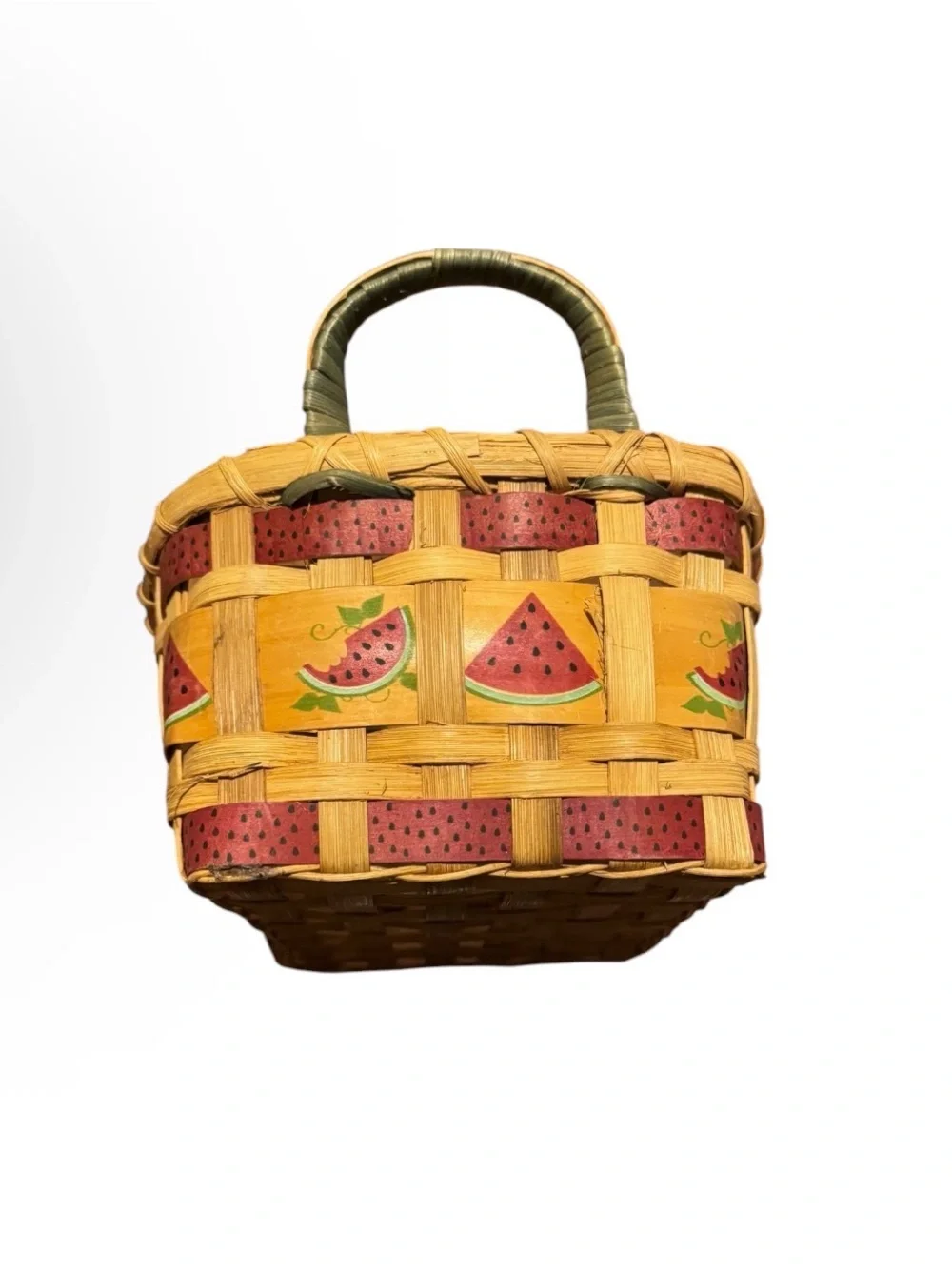 Vintage 90s Woven Wood Splint Watermelon Basket Decor Country Cottagecore